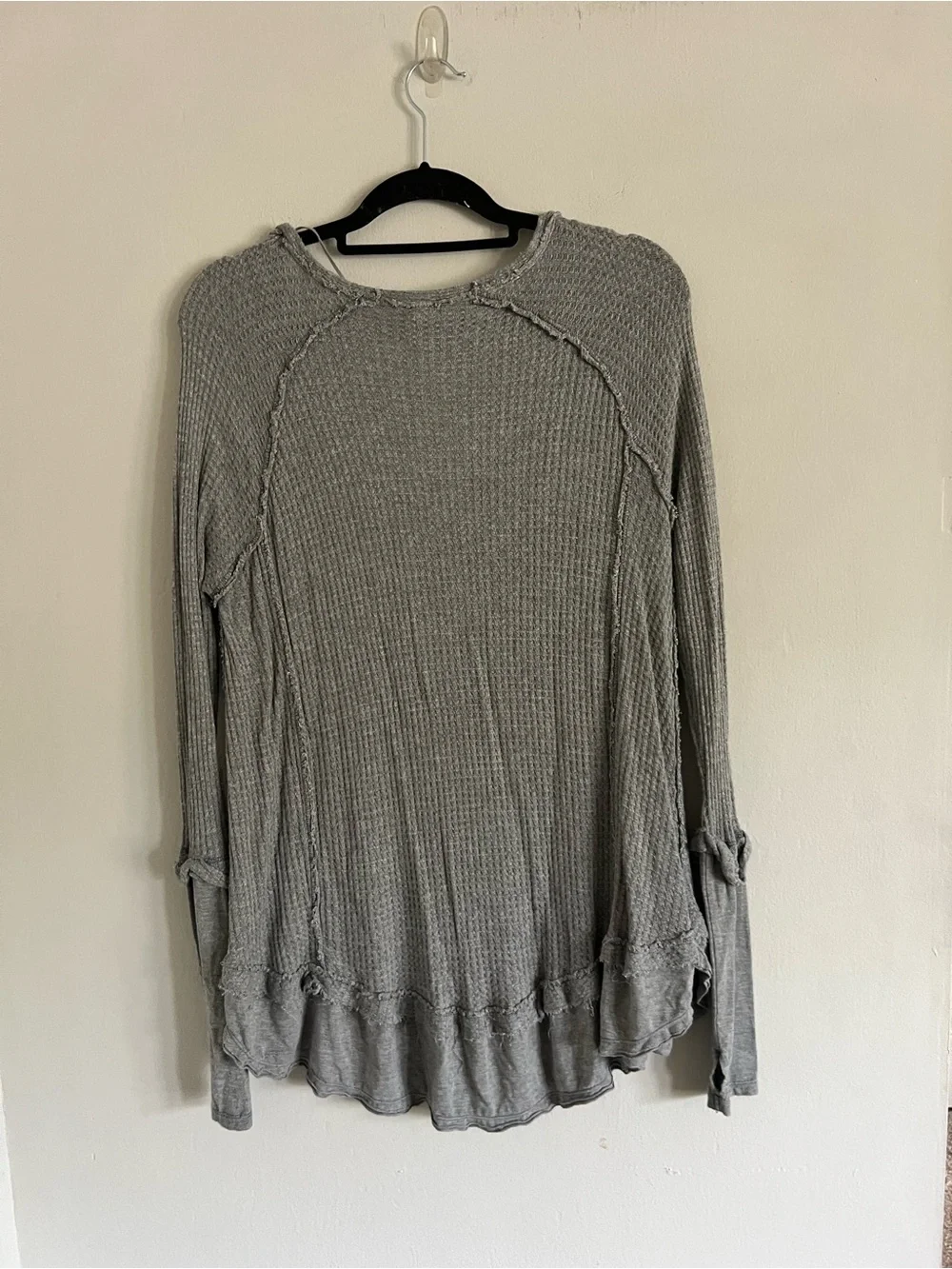 Free People Laguna Waffle Knit Thermal Top Raw Hem Oversized Layered Sz X-Small